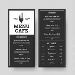 elegant menu front and back with black and white color