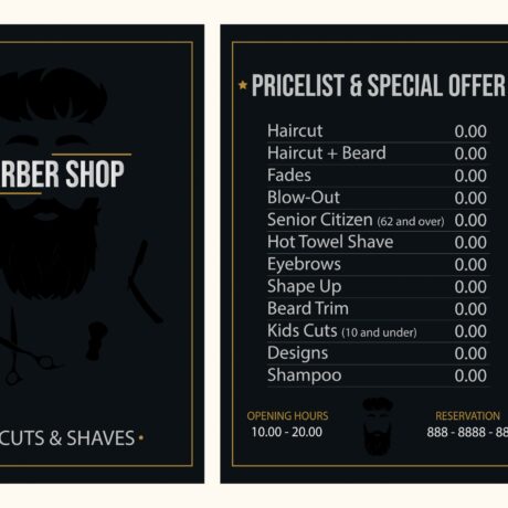 Illustration business card pricelist and special offer for barber shop